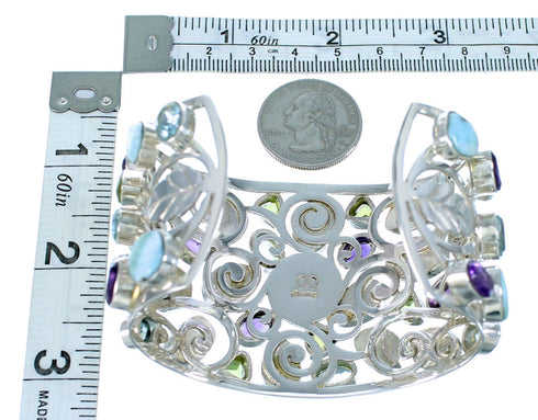 Gem Stone Authentic Silver Multicolor Cuff Bracelet GS57416